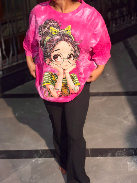 Luxe Dream Girl Graphic Oversized Tee – Pink Tie Dye