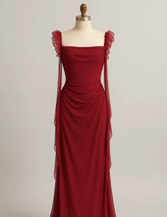 Burgundy Shimmer Evening Gown - Luxestyle