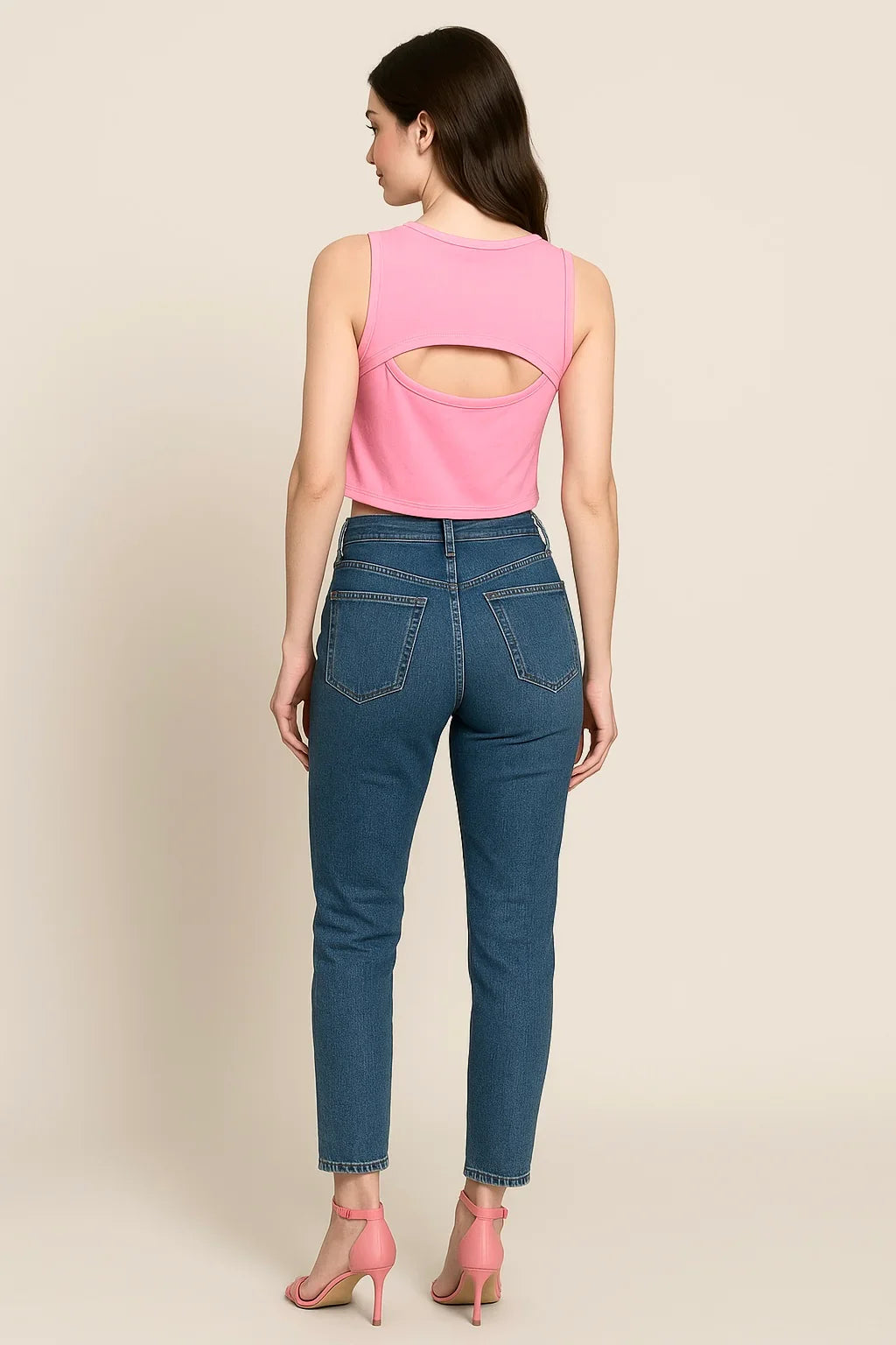Trendy Pink Sleeveless Back Cutout Top - Luxestyle