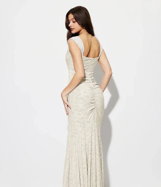 Elegant Off-White Floral Maxi Dress - Luxestyle