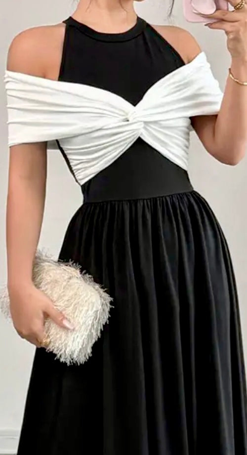 Black & White Cold-Shoulder Maxi Dress