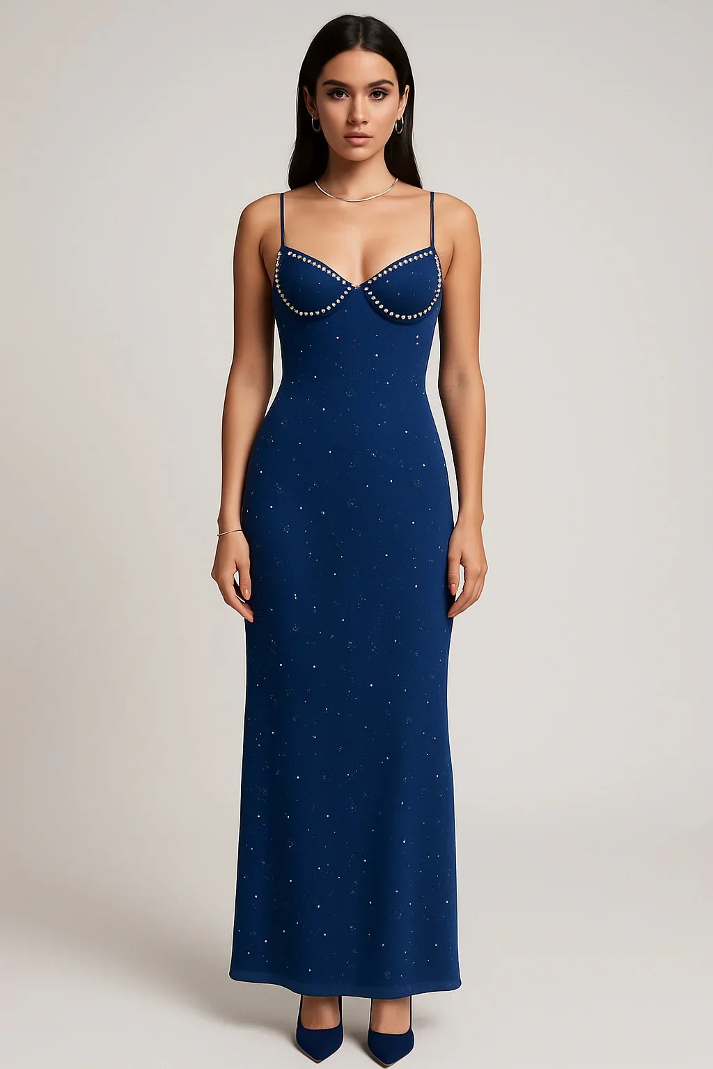Elegant Blue Floor-Length Sequin Dress - Luxestyle