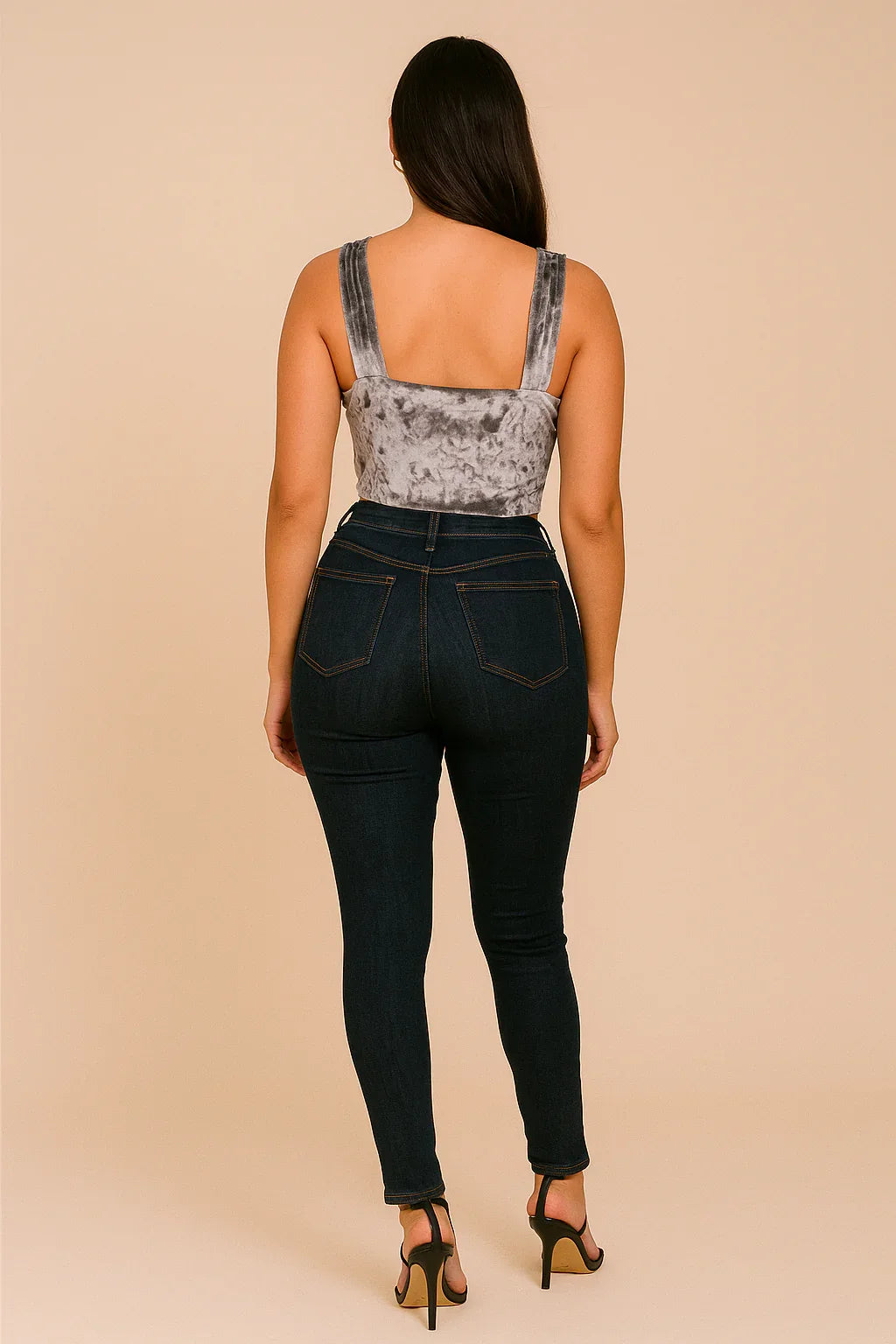 Grey Velvet Crop Top for Women - Luxestyle