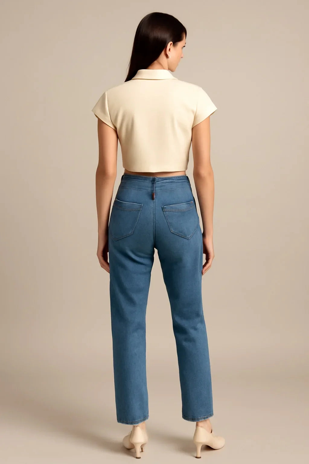 Cream Sporty Crop Top with Zipper - Luxestyle