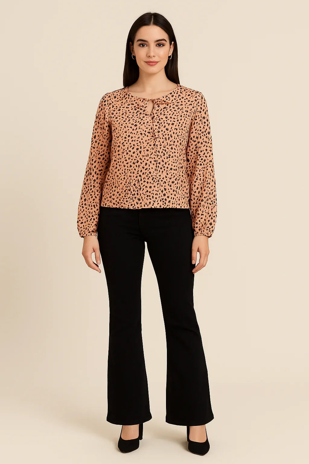 Trendy Peach Leopard Print Top - Luxestyle